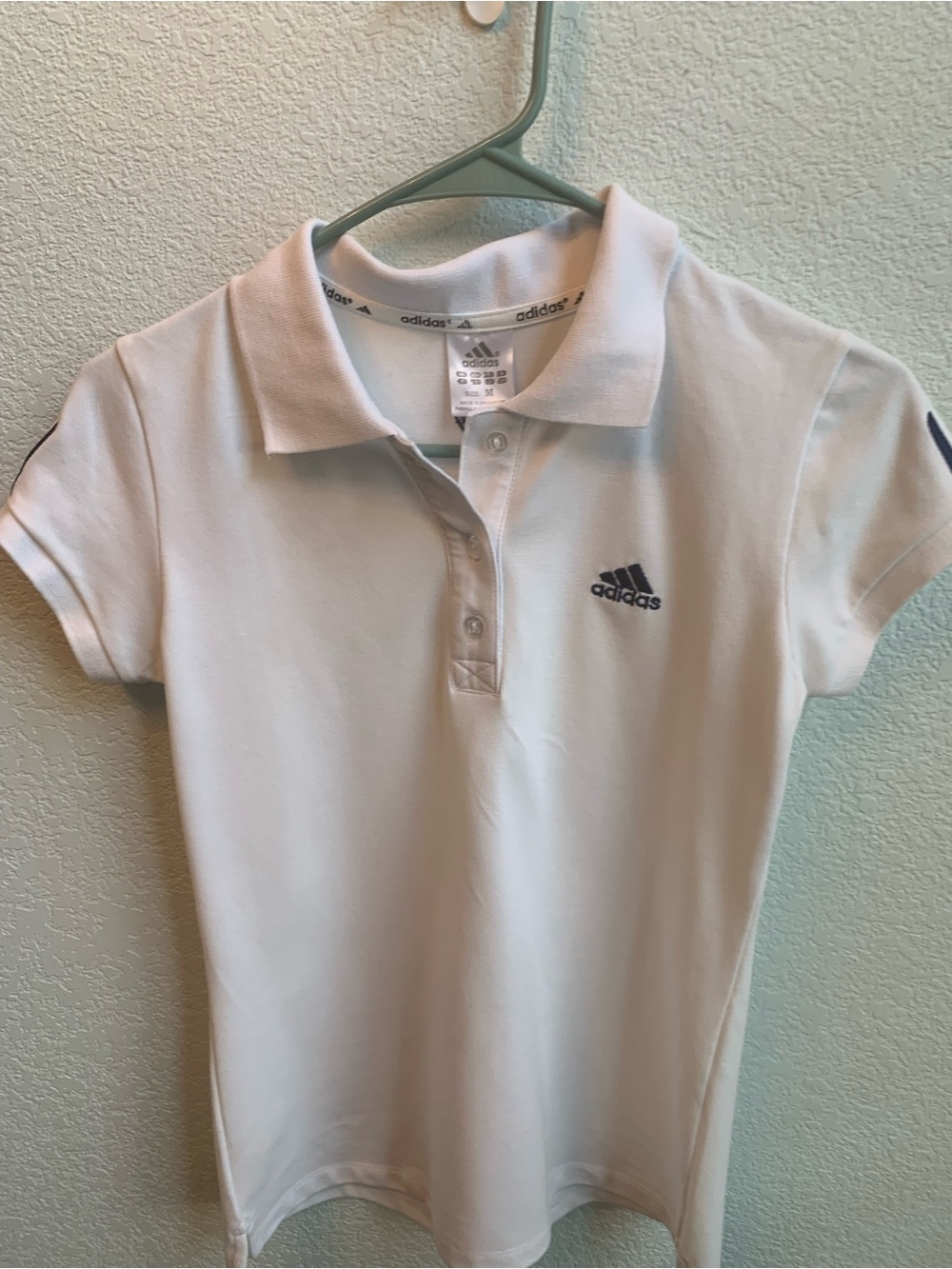 adidas White Short-Sleeve Polo Shirt with Navy Logo